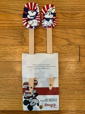 Disney Mickey Mouse & Minnie Mouse Silicone Spatula & Spoon Set Patriotic NWT